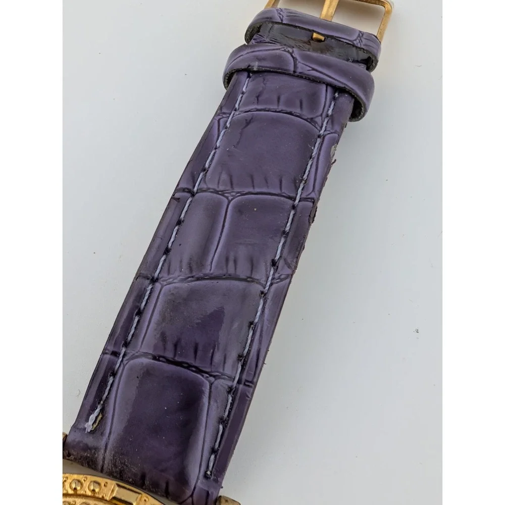 Paul Du Pree Watch Women 37mm Gold Case Purple Leather‎ Band- New Battery
